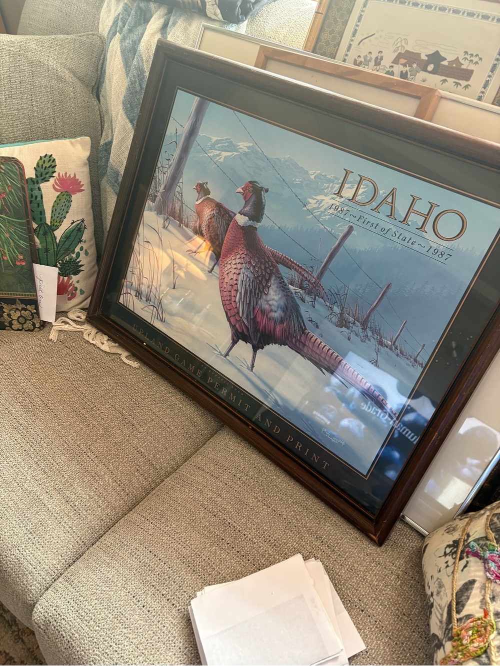 Vintage Darrel Bush Idaho First of State pheasant upland game permit and print